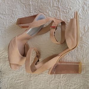 Spring Blush Suede  4" Acetate Heal Sandal.